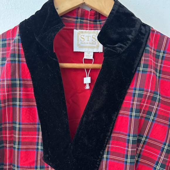 Sail to Sable Red Tartan Plaid & Velvet Collar Tunic Blouse | Size Medium - Picture 5 of 10